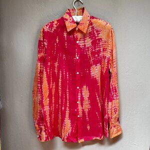 Zen Ethic Women's Button Down Shirt Tie Dye Blouse Medium Orange Long Sleeve